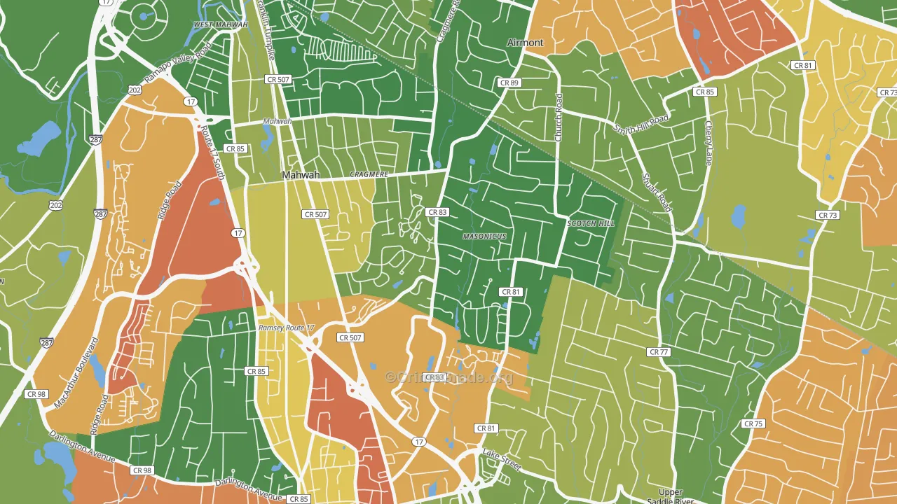 Masonicus, Mahwah, NJ Map of Arson Rates