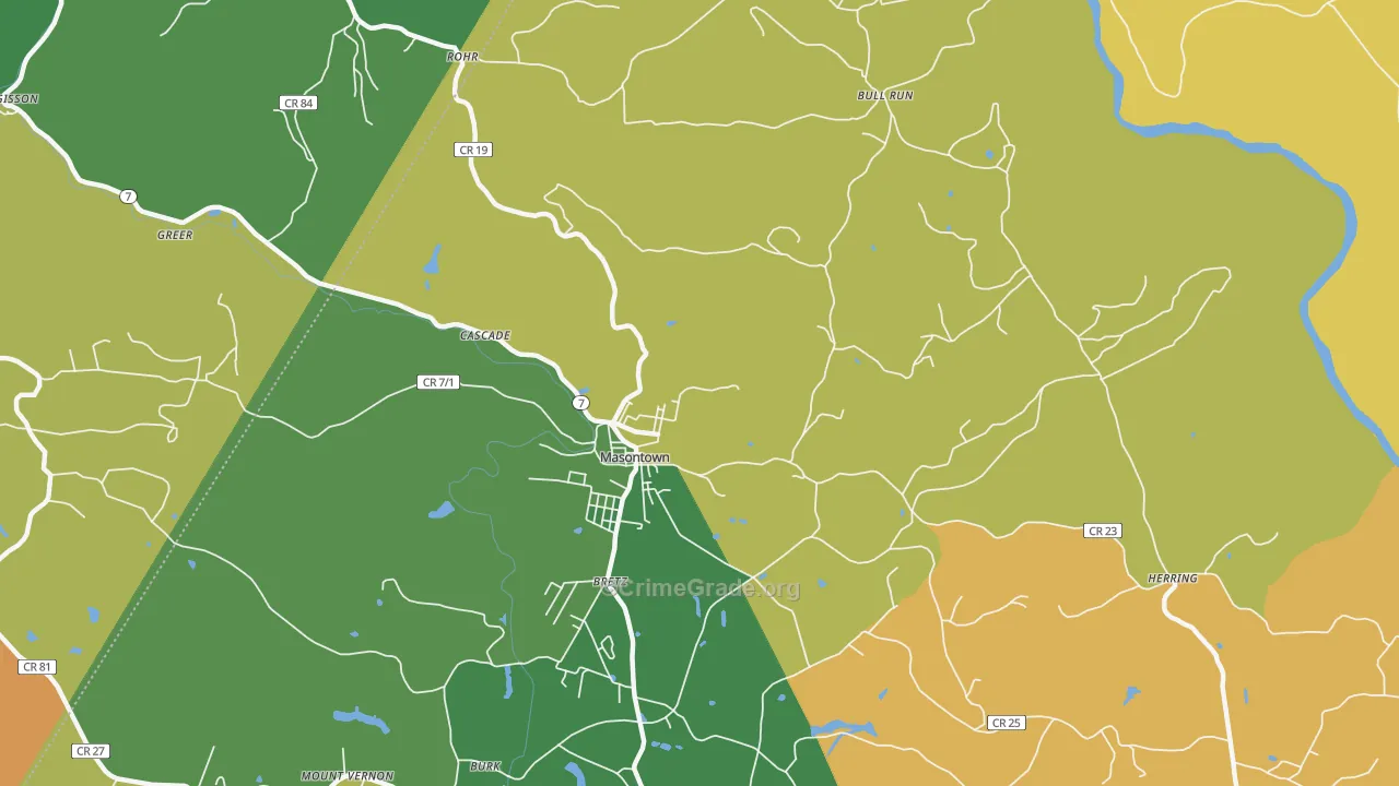 Masontown, WV Map of Arson Rates
