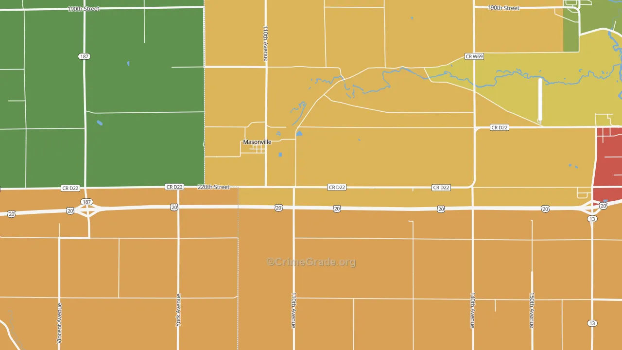 Masonville, IA Map of Arson Rates