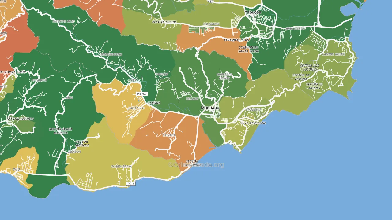 Maunabo, PR Map of Arson Rates
