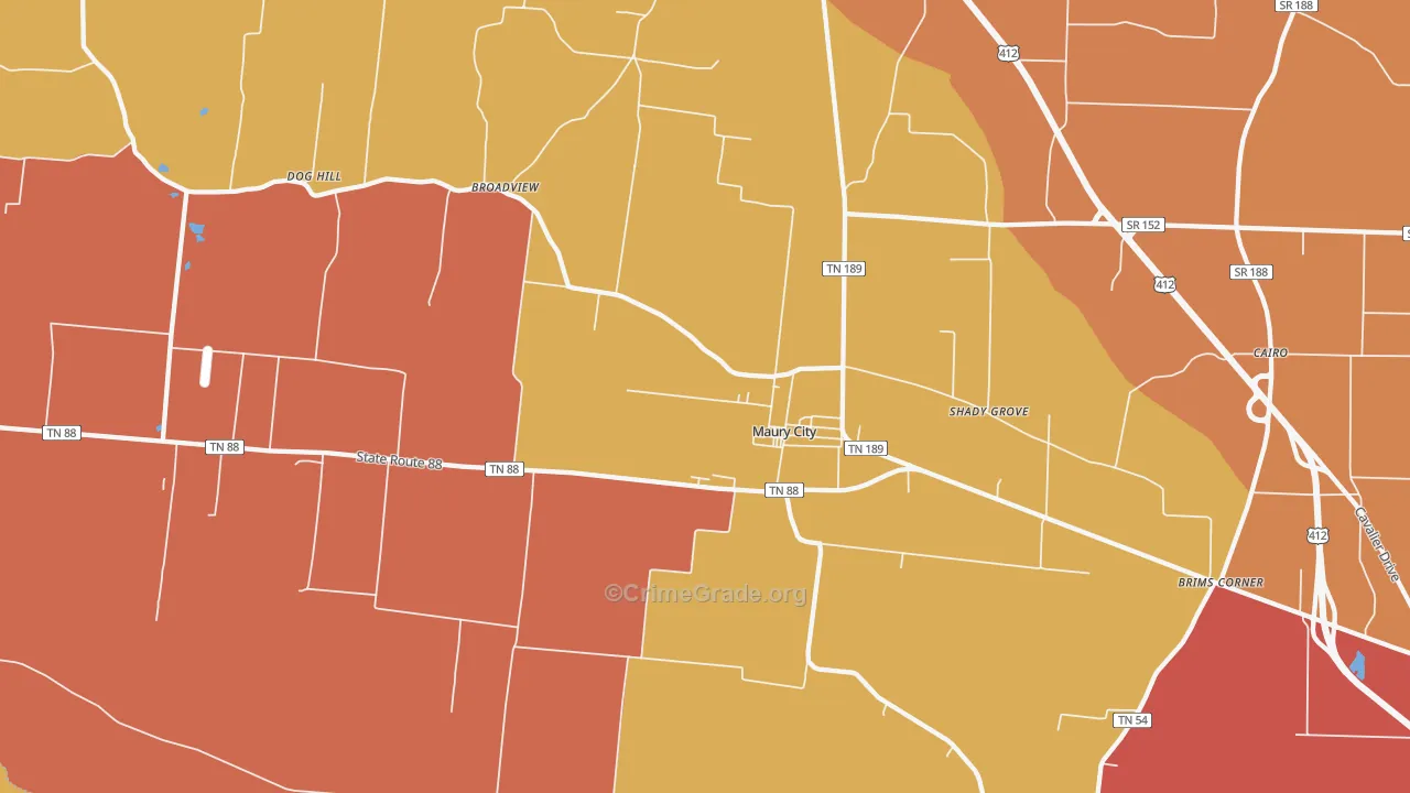 Maury City, TN Map of Arson Rates