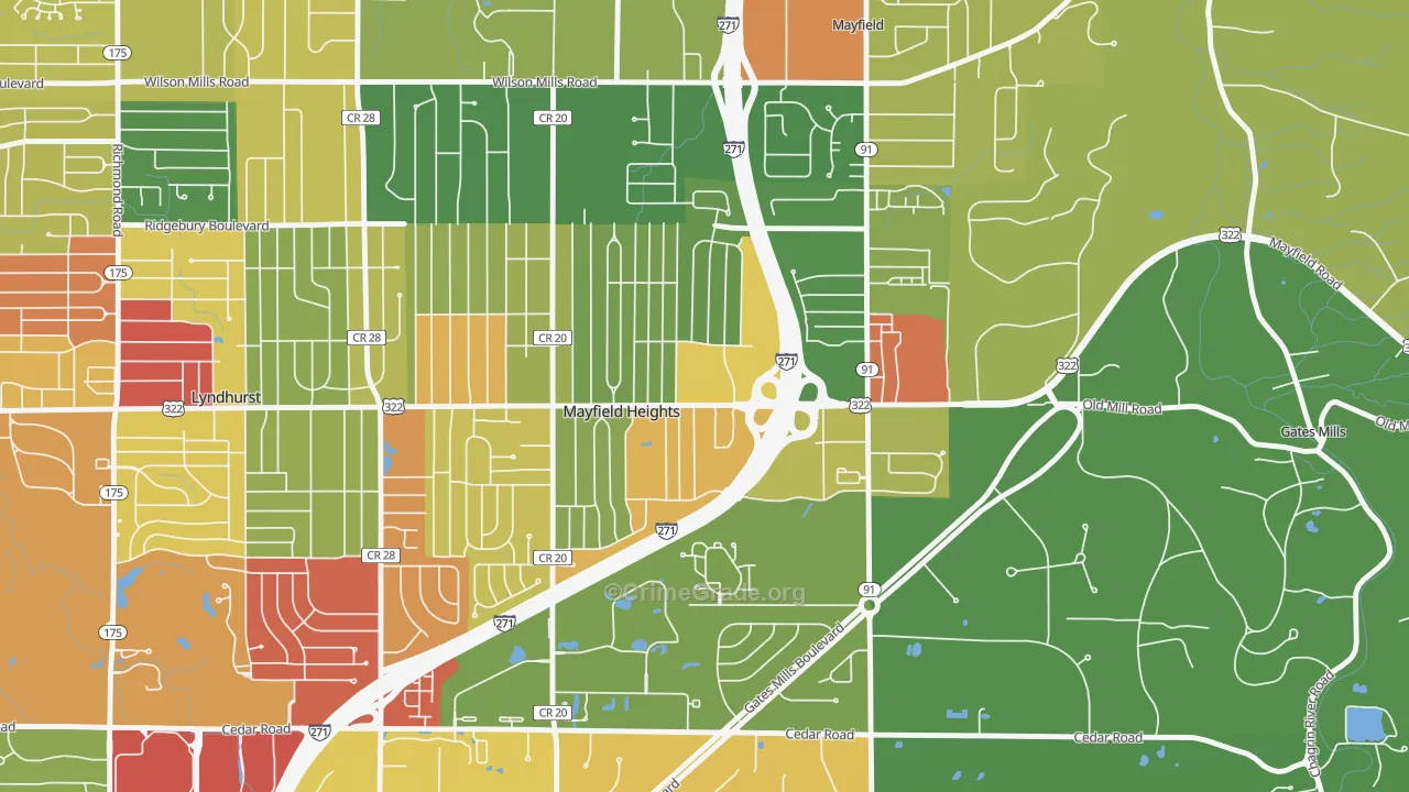 Mayfield Heights, OH Map of Arson Rates