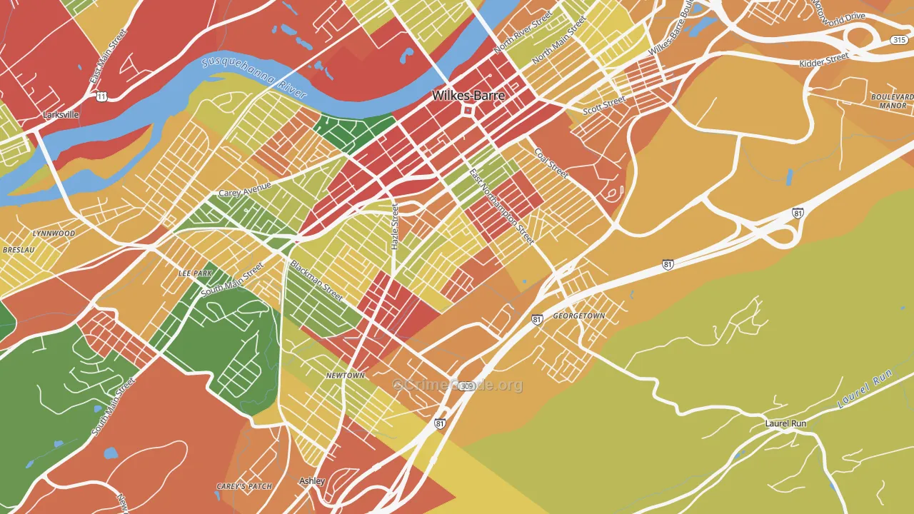 Mayflower, Wilkes-Barre, PA Map of Arson Rates