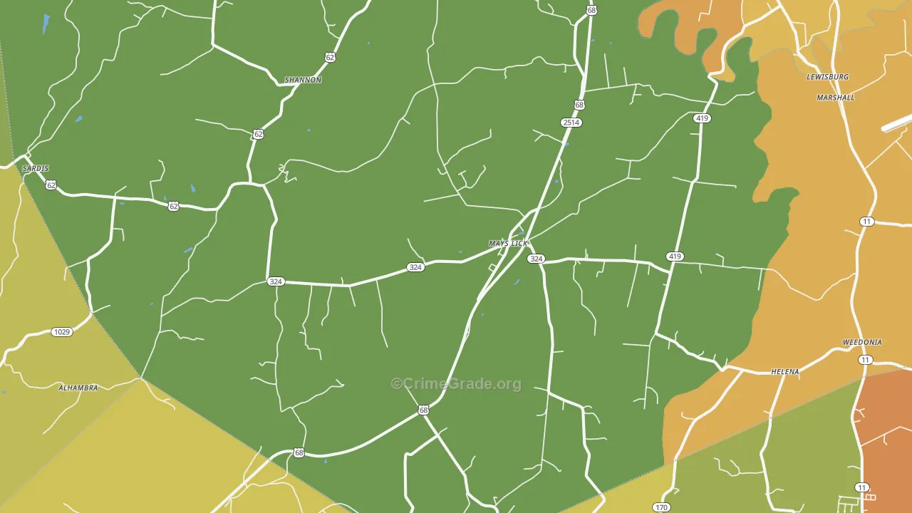 Mays Lick, KY Map of Arson Rates