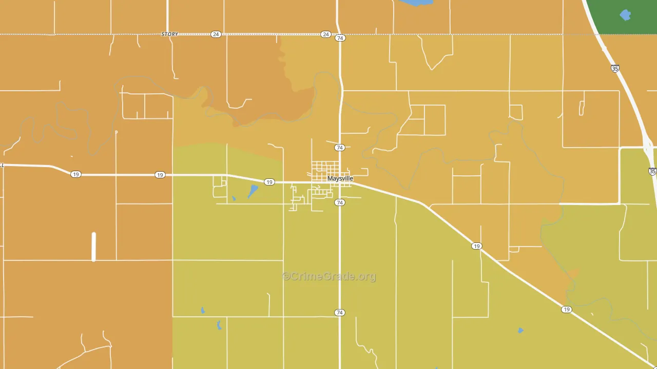 Maysville, OK Map of Arson Rates