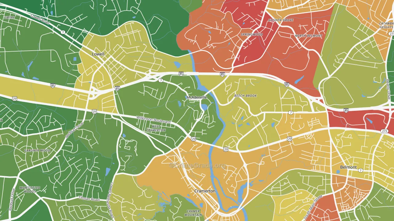 McAdenville, NC Map of Arson Rates