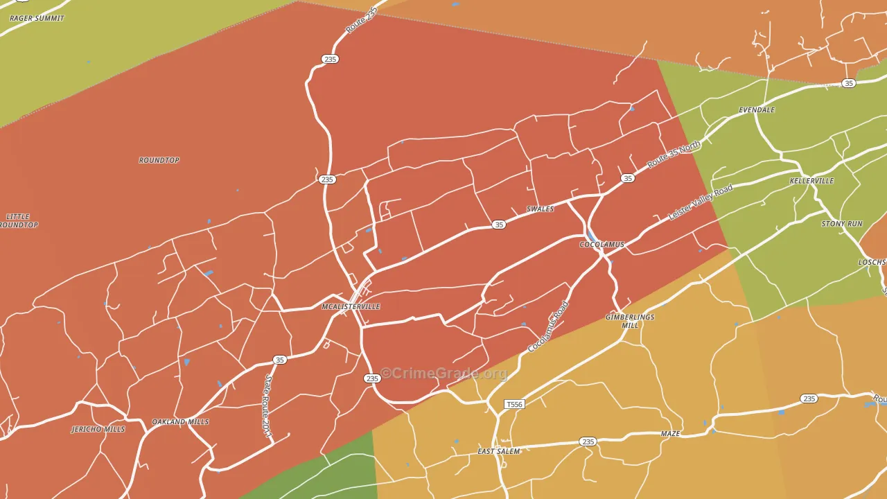 McAlisterville, PA Map of Arson Rates