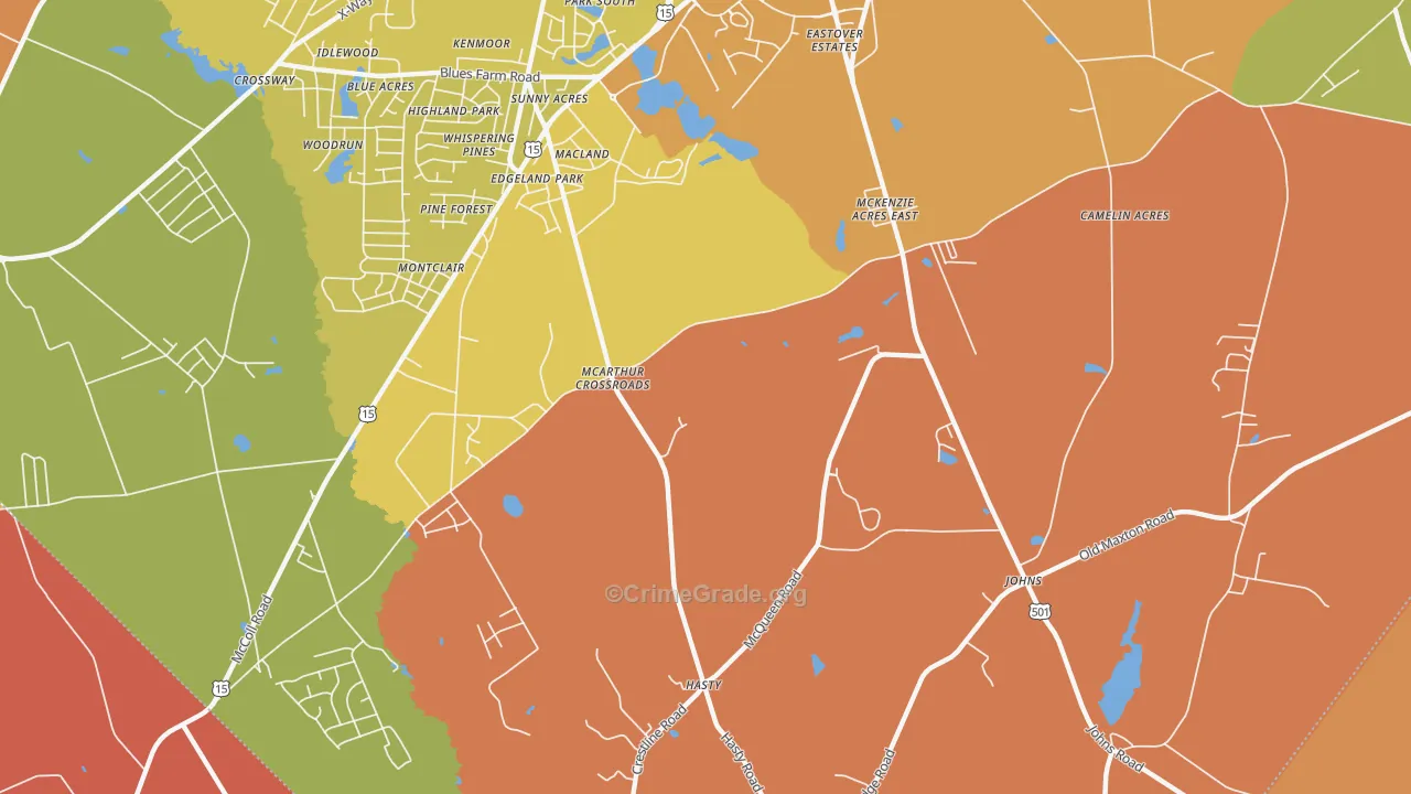 McArthur Crossroads, NC Map of Arson Rates