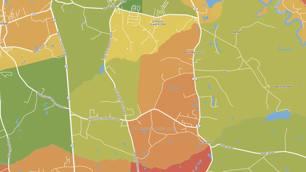 Mcbean, Hephzibah, GA Map of Arson Rates