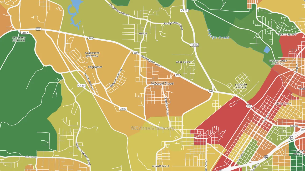 McDonald Chapel, AL Map of Arson Rates