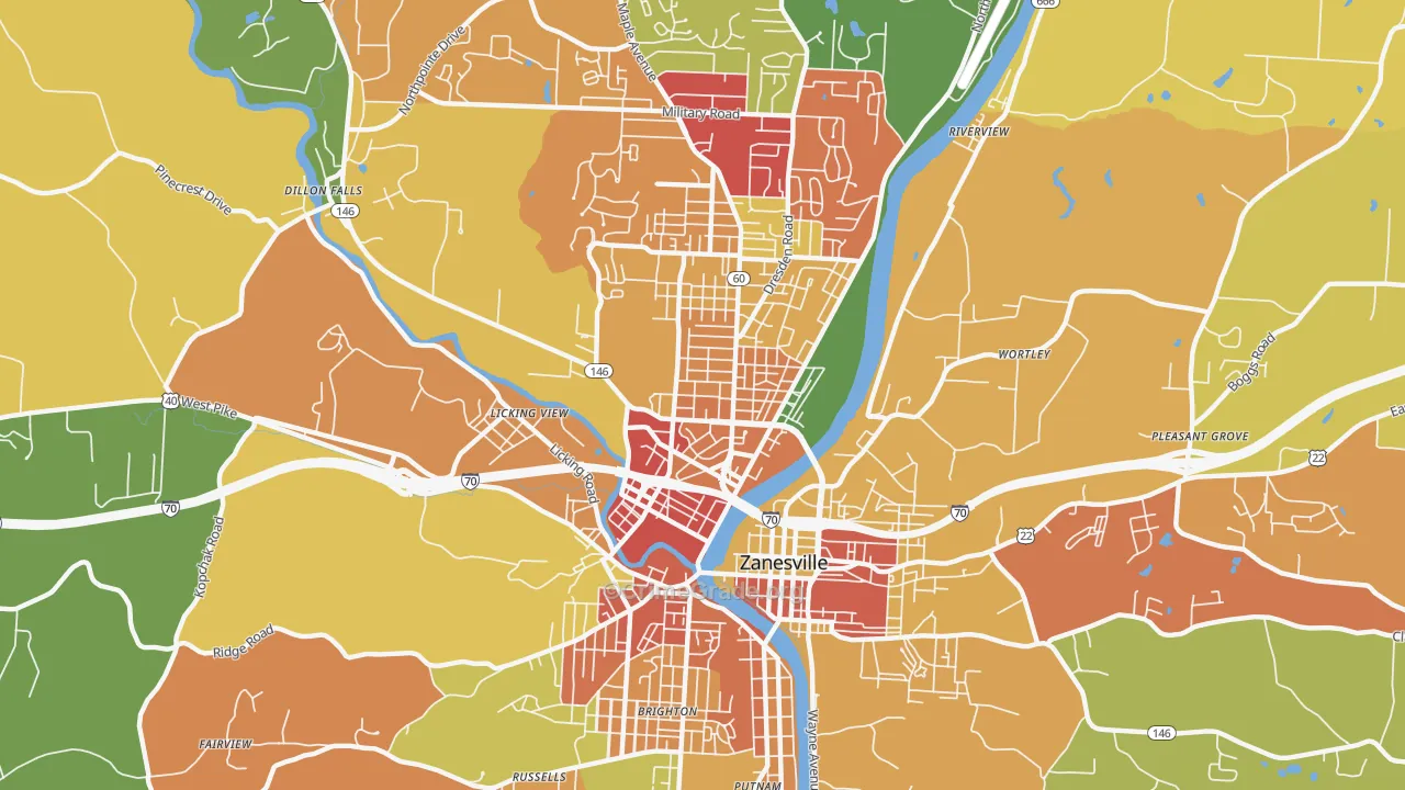 McIntire Terrace Historic District, Zanesville, OH Map of Arson Rates