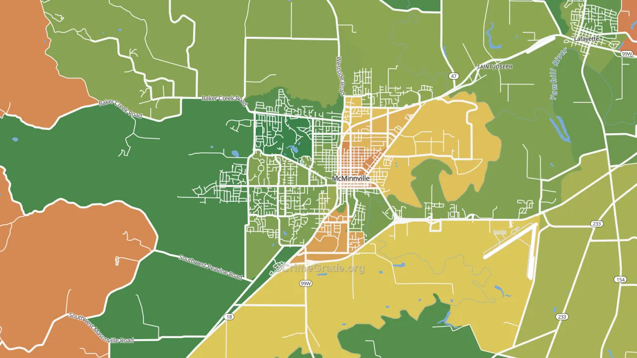 Mcminnville, OR Map of Arson Rates