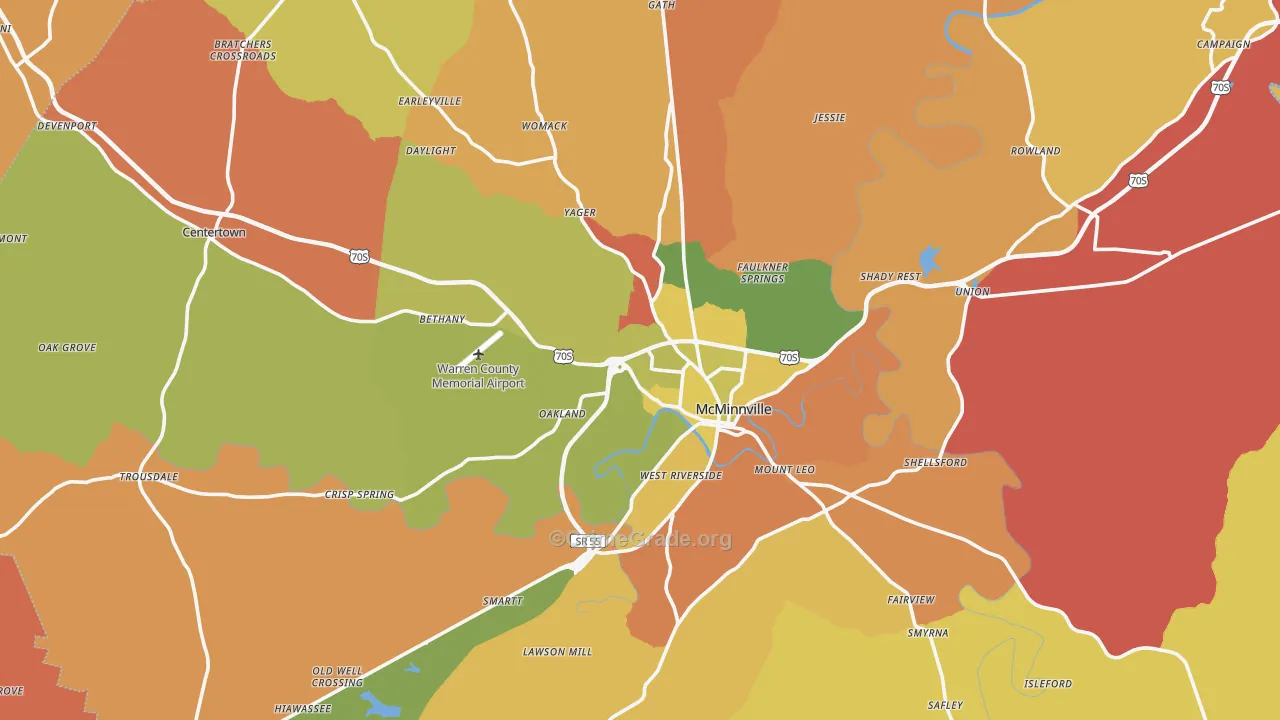 McMinnville, TN Map of Arson Rates