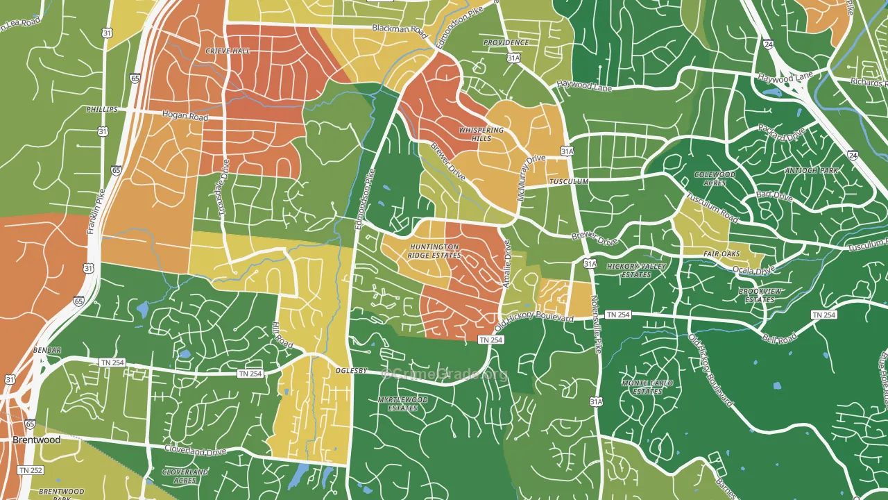 McMurray-Huntingdon, Nashville, TN Map of Arson Rates