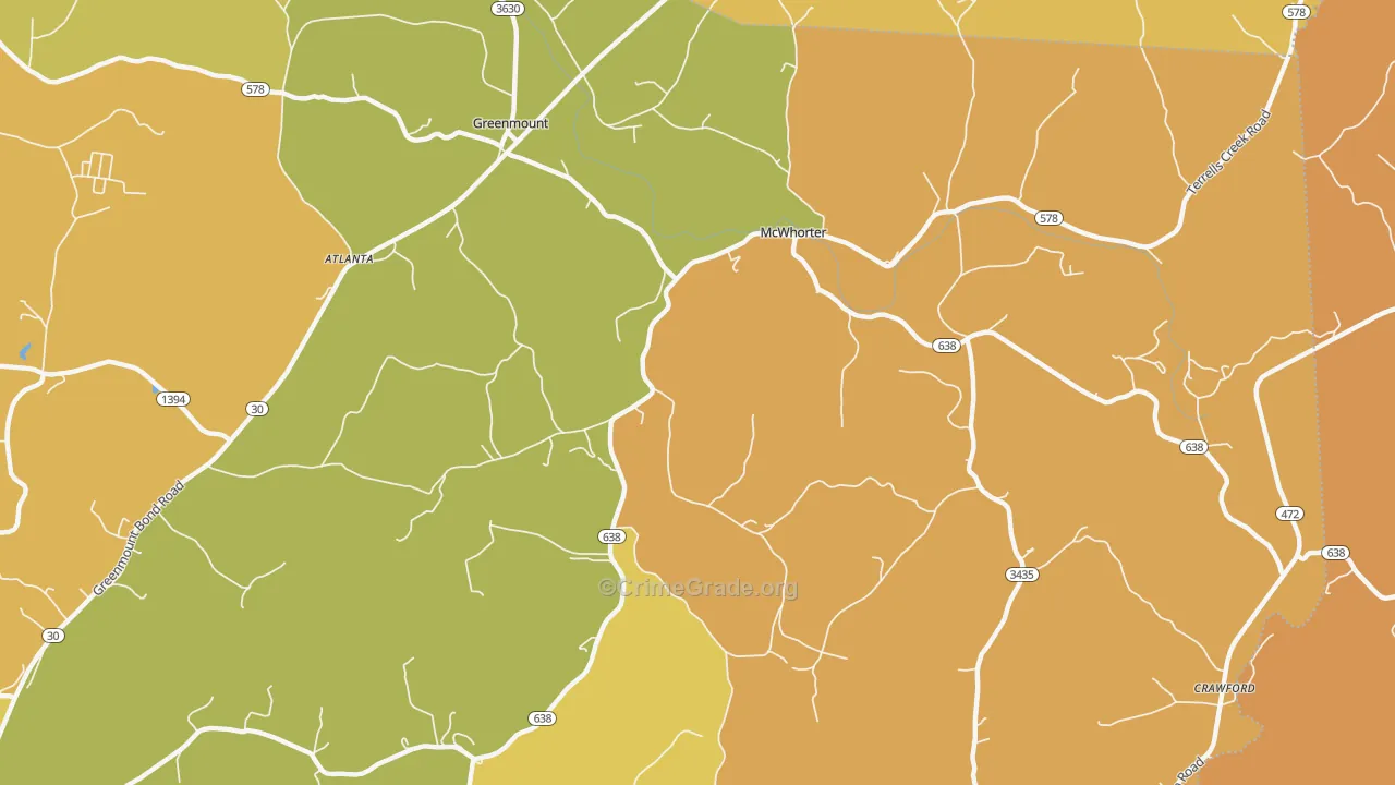 McWhorter, KY Map of Arson Rates