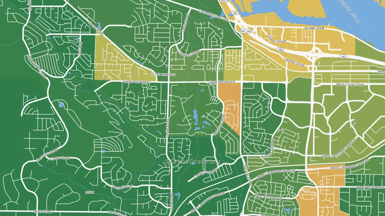 Meadow Springs, Richland, WA Map of Arson Rates