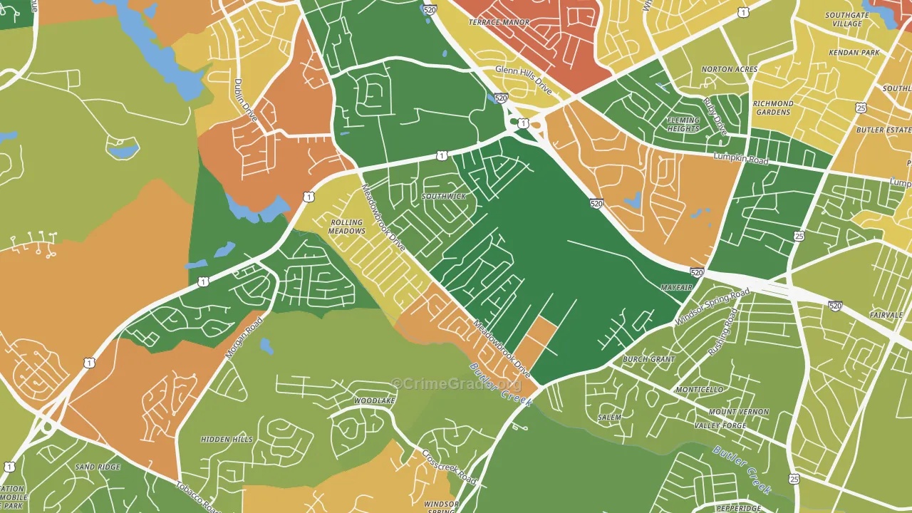 Meadowbrook, Augusta, GA Map of Arson Rates