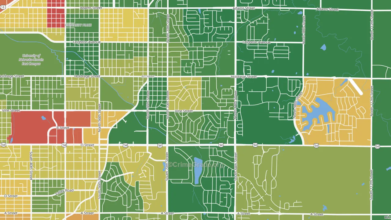 Meadowlane, Lincoln, NE Map of Arson Rates