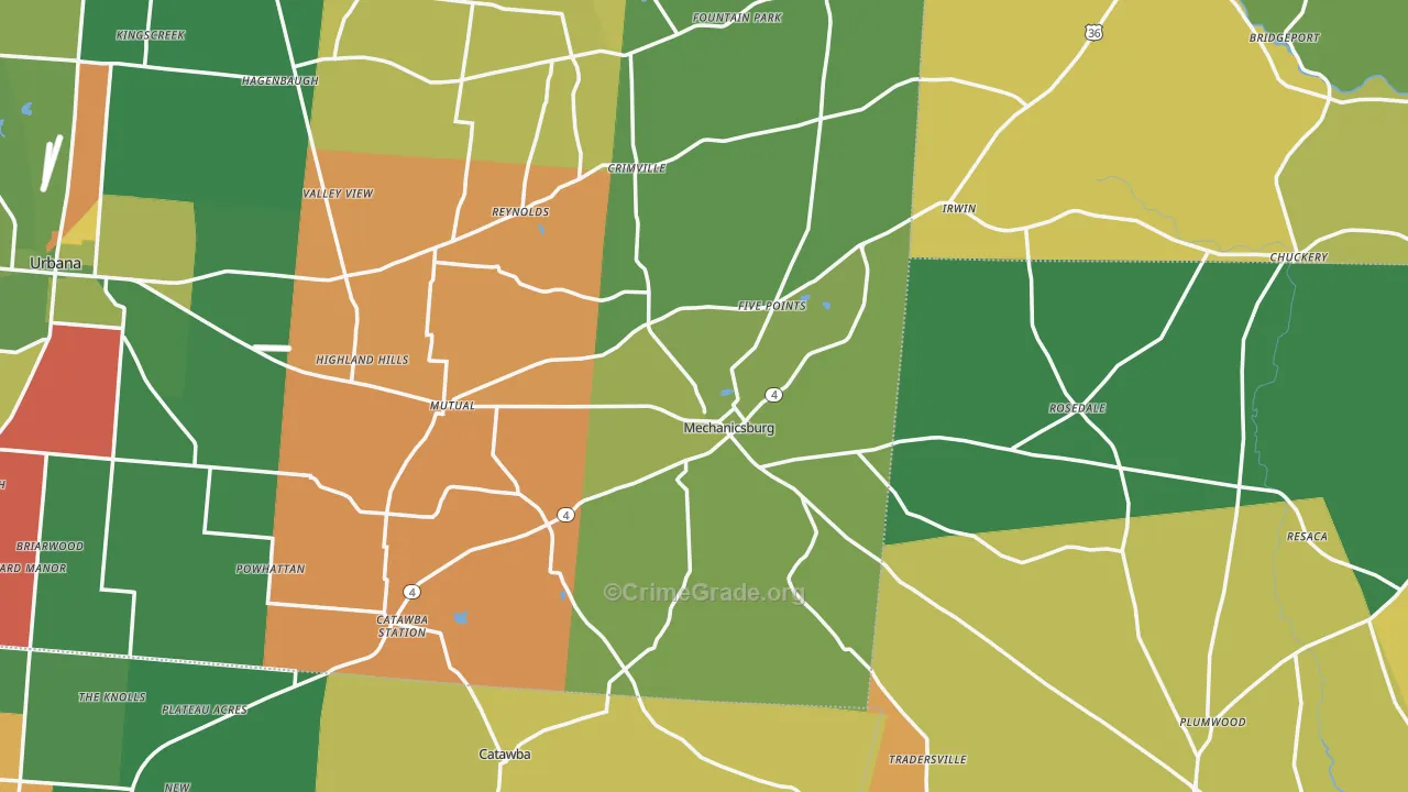 Mechanicsburg, OH Map of Arson Rates