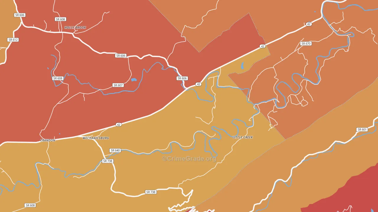 Mechanicsburg, VA Map of Arson Rates