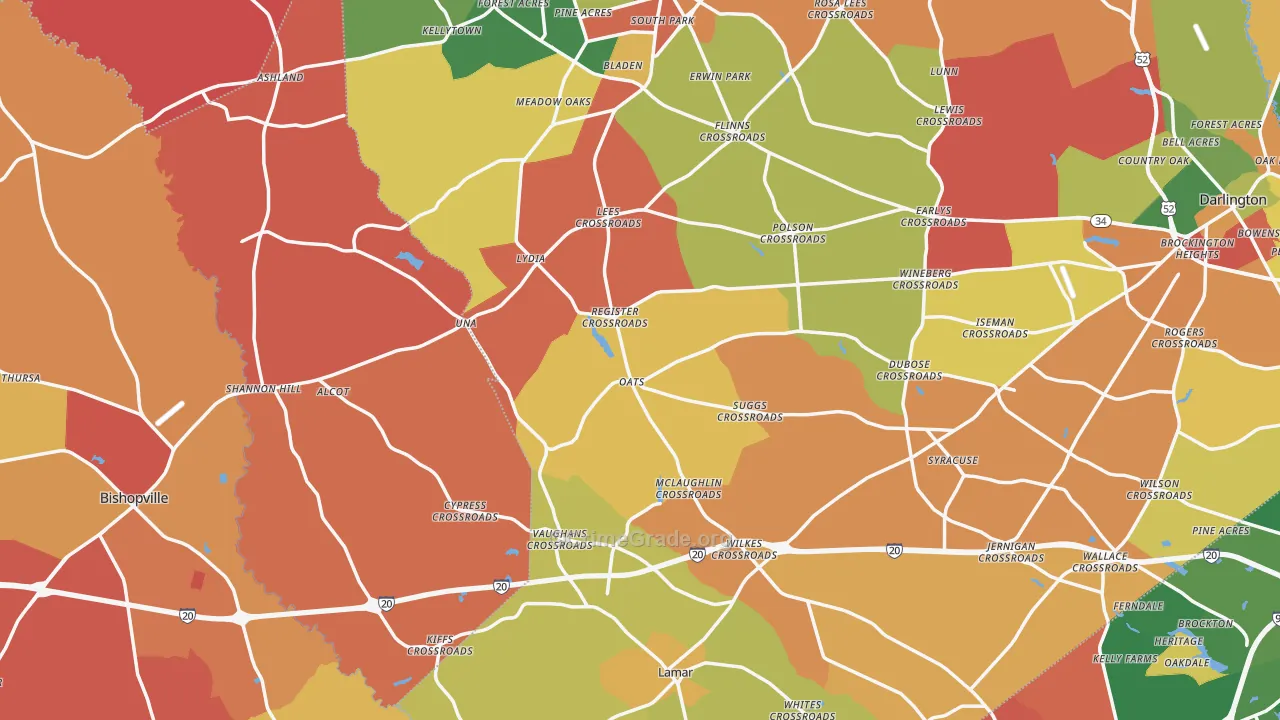 Mechanicsville, SC Map of Arson Rates