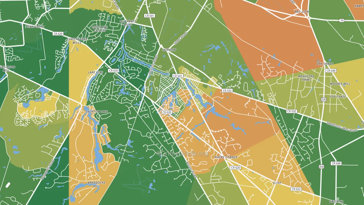 Medford Lakes, NJ Map of Arson Rates