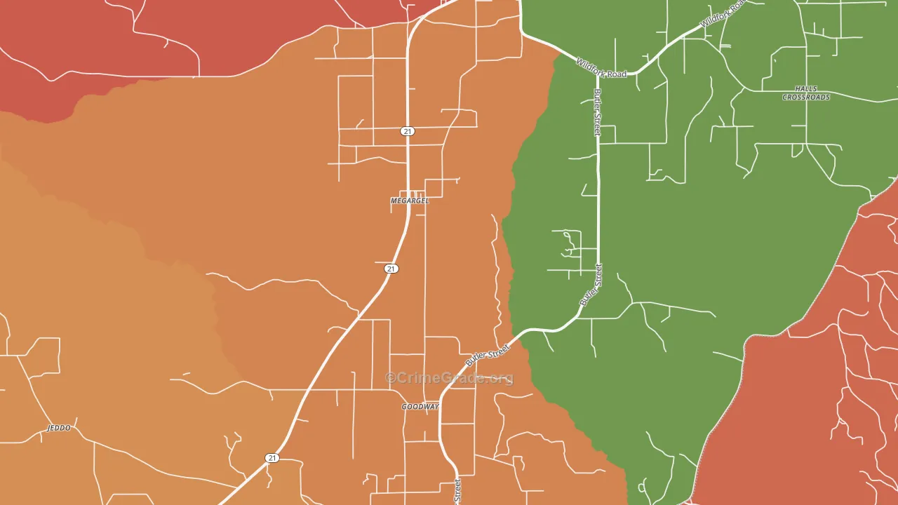 Megargel, AL Map of Arson Rates