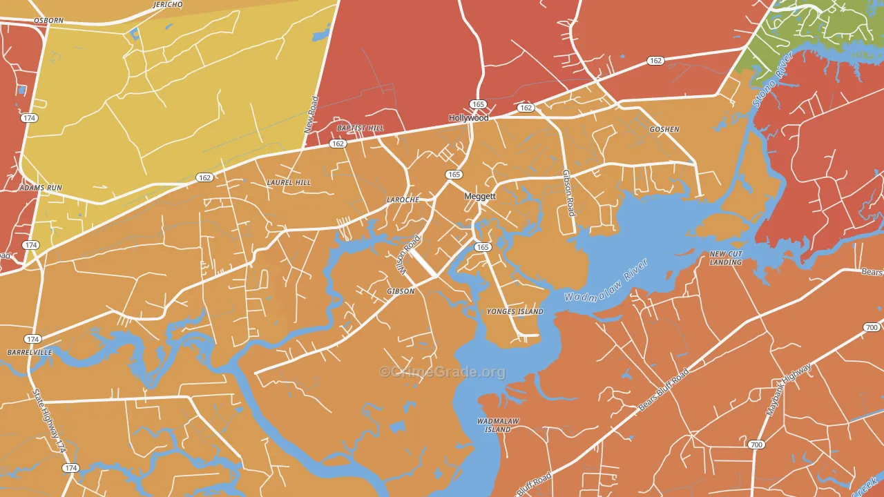 Meggett, SC Map of Arson Rates