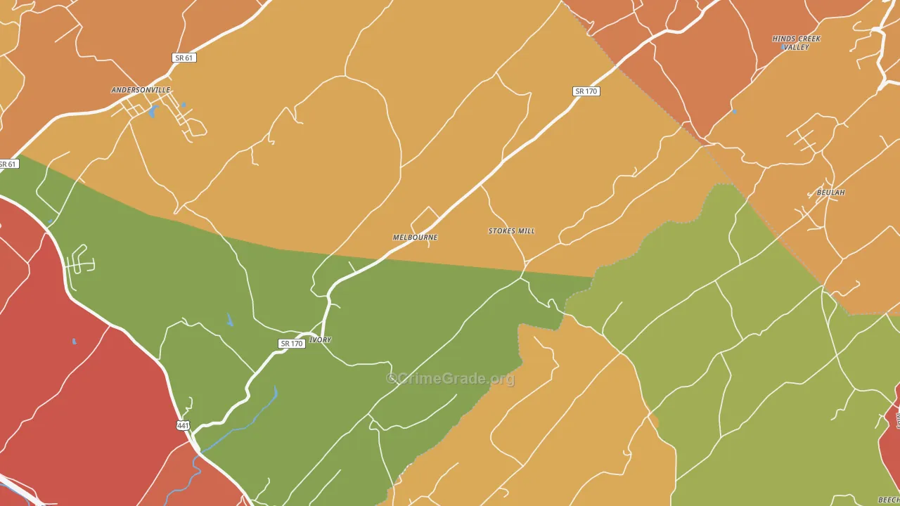 Melbourne, TN Map of Arson Rates