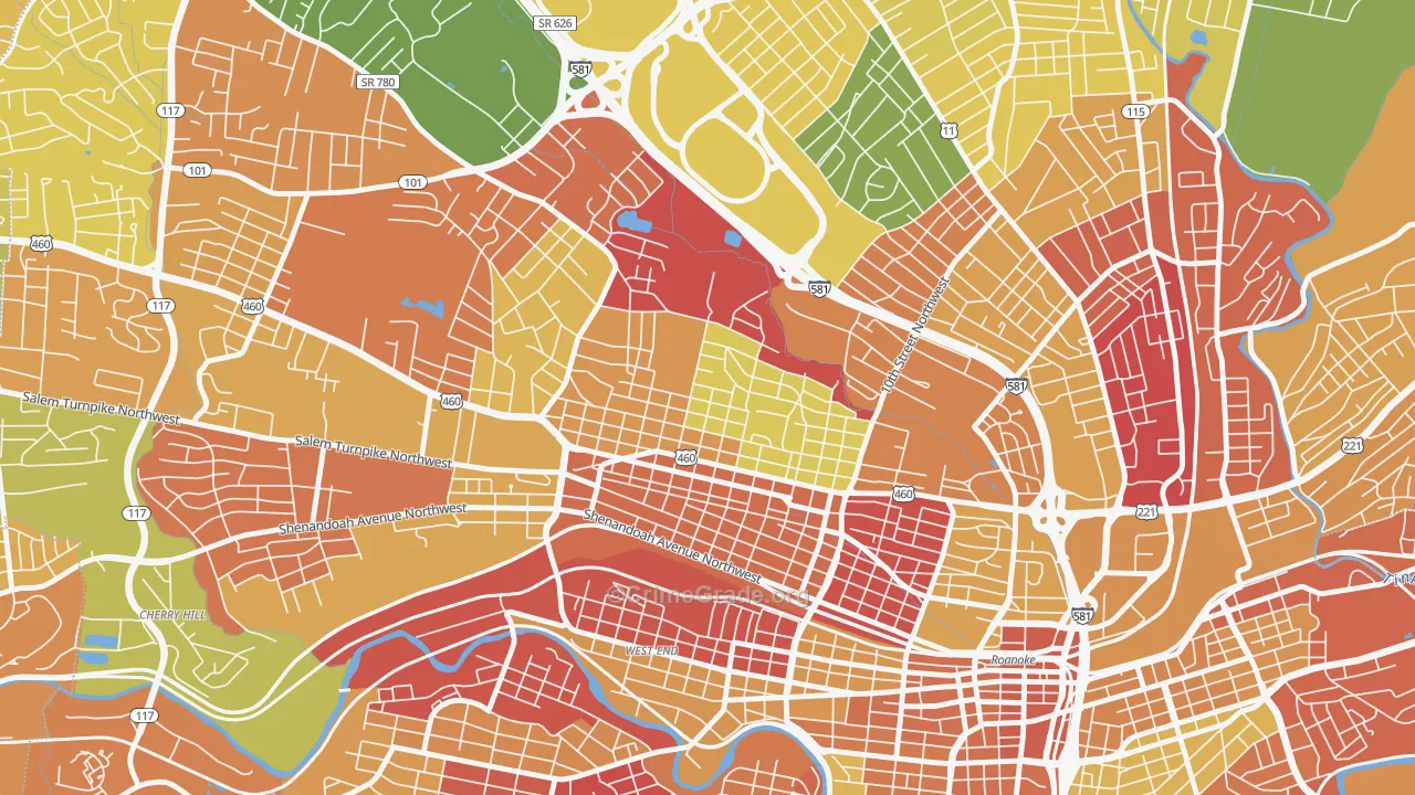 Melrose-Rugby, Roanoke, VA Map of Arson Rates