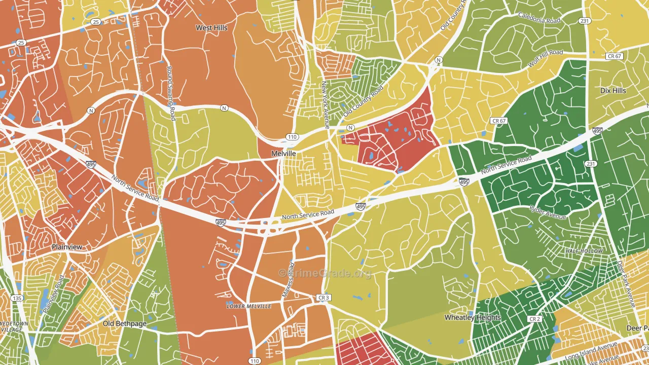 Melville, NY Map of Arson Rates