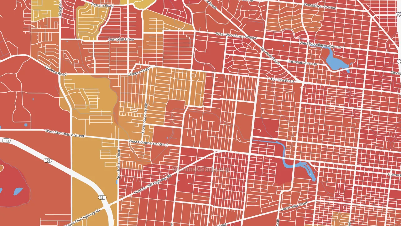 Memorial Heights, San Antonio, TX Map of Arson Rates