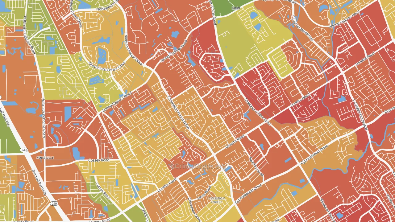 Memorial Northwest, Spring, TX Map of Arson Rates