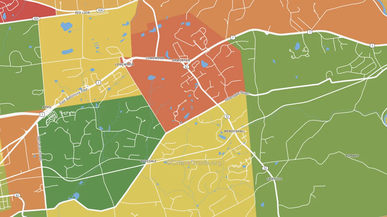Mendenhall, PA Map of Arson Rates