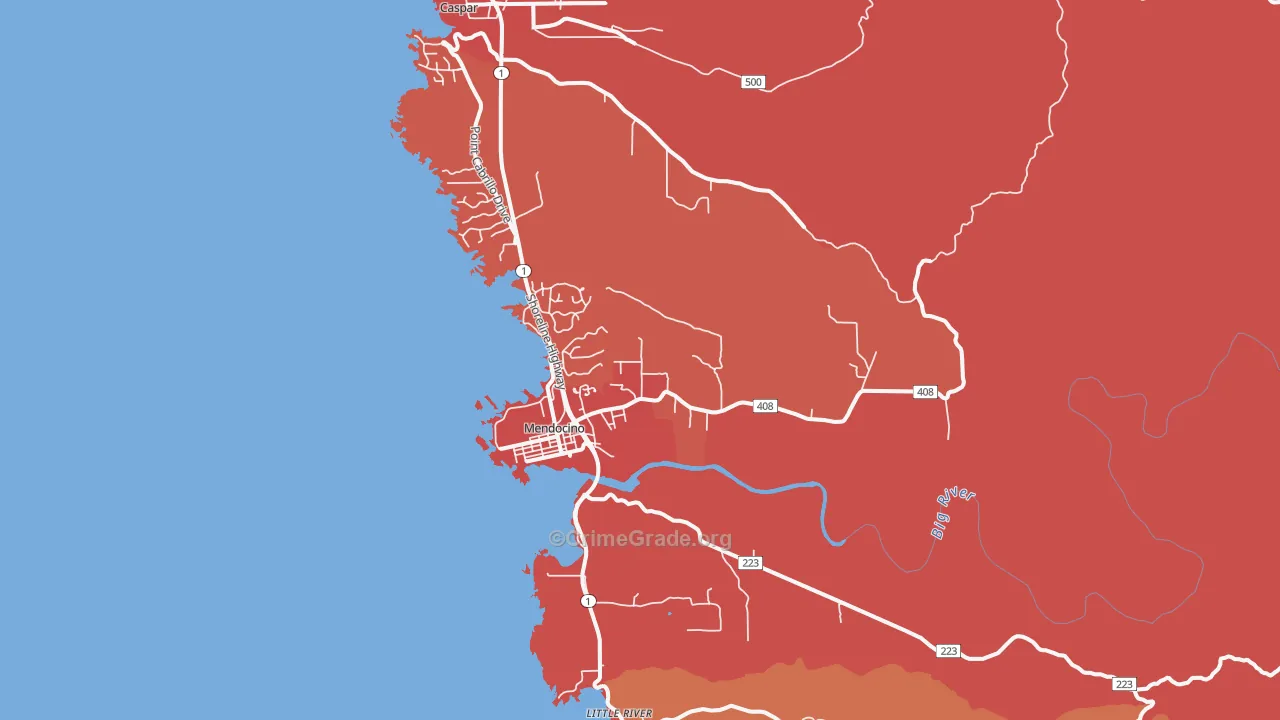 Mendocino, CA Map of Arson Rates