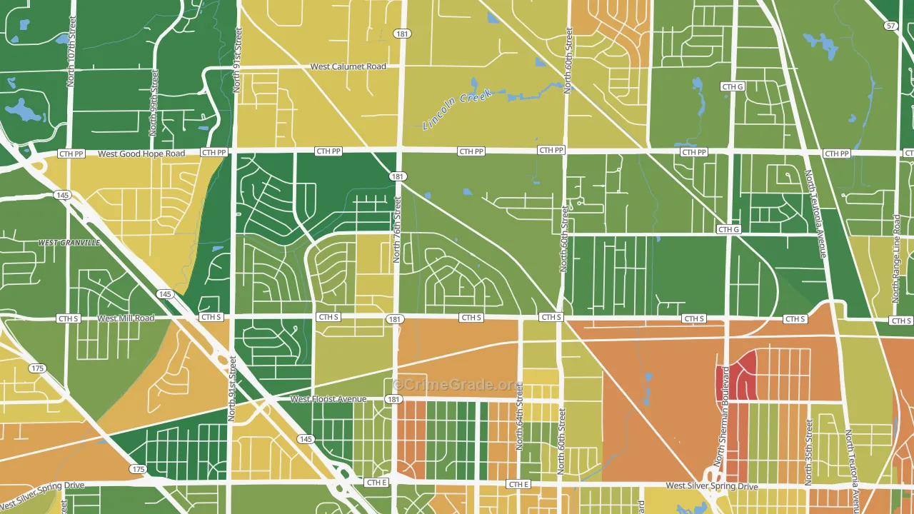 Menomonee River Hills East, Milwaukee, WI Map of Arson Rates