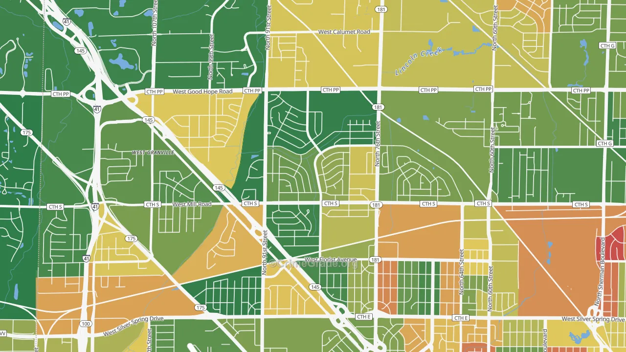 Menomonee River Hills, Milwaukee, WI Map of Arson Rates