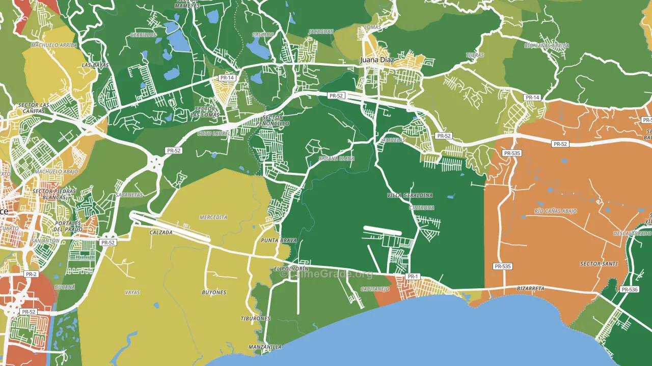 Mercedita, PR Map of Arson Rates
