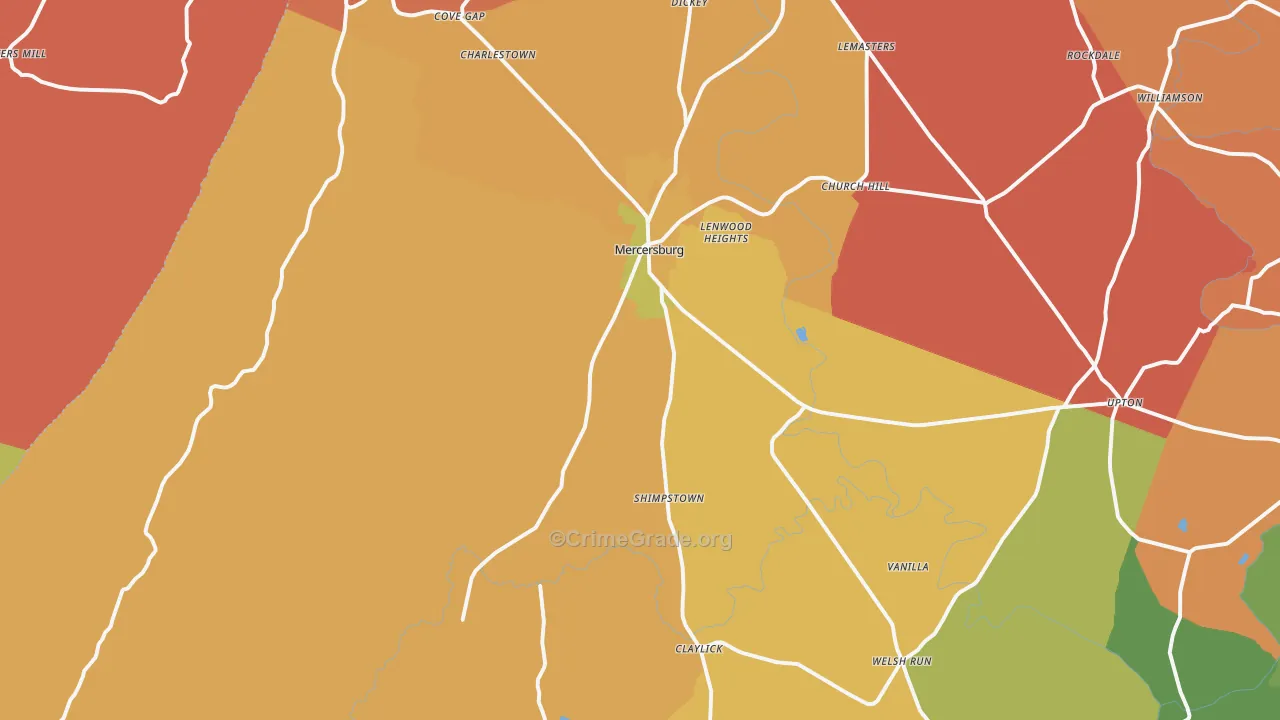 Mercersburg, PA Map of Arson Rates