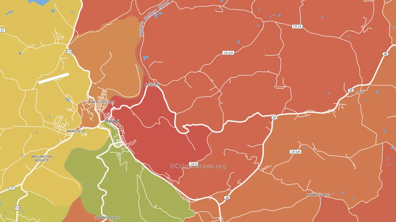 Meriden, WV Map of Arson Rates