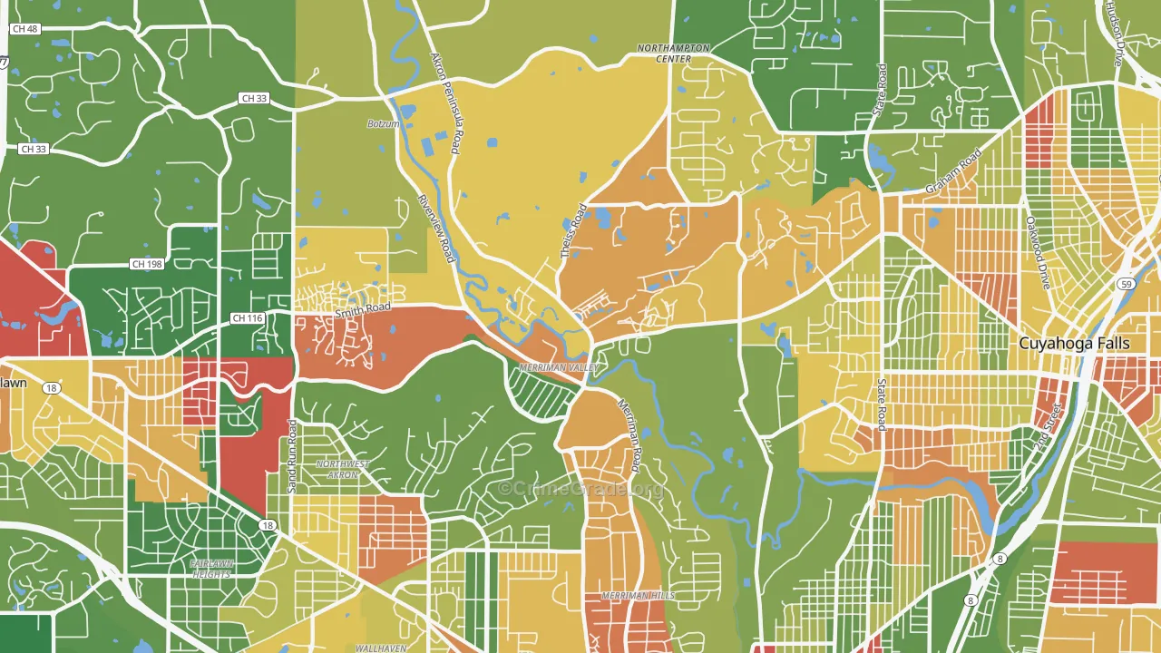 Merriman Valley, Akron, OH Map of Arson Rates