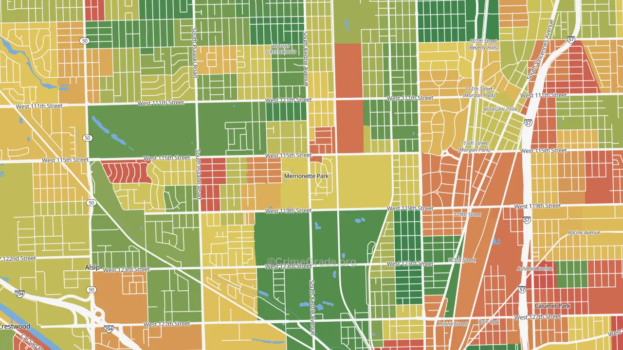 Merrionette Park, IL Map of Arson Rates