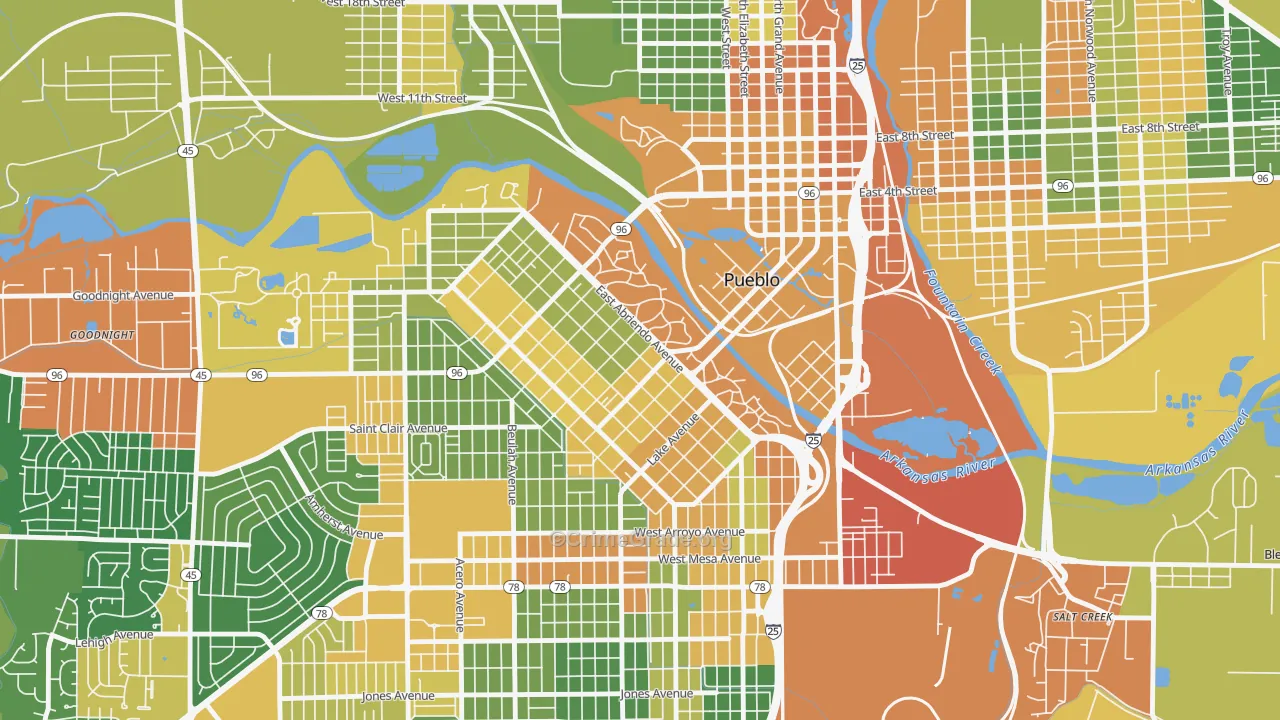 Mesa Junction, Pueblo, CO Map of Arson Rates
