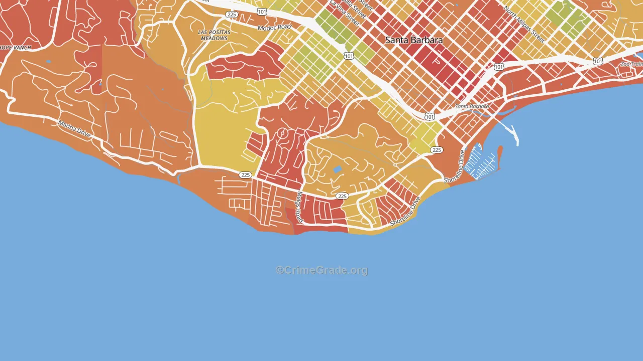 Mesa, Santa Barbara, CA Map of Arson Rates