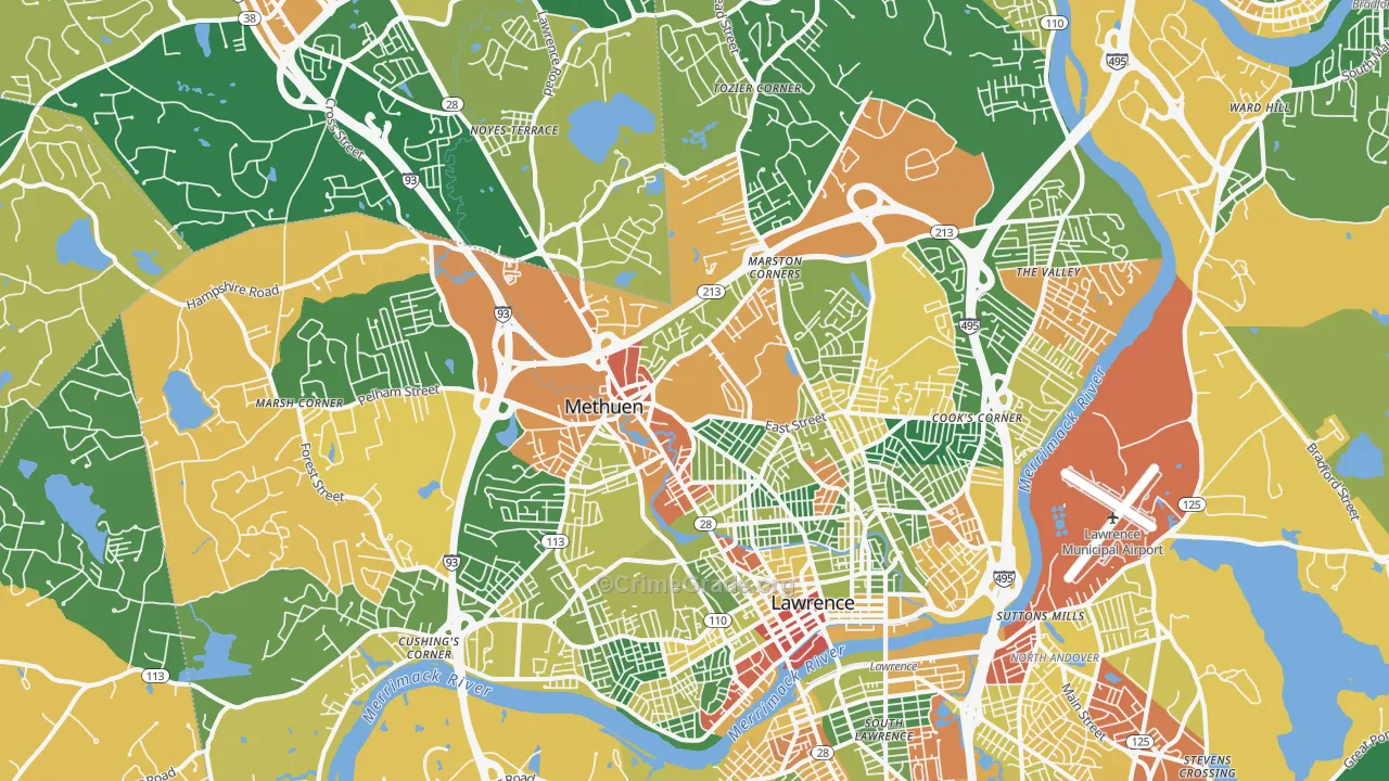 Methuen Town, MA Map of Arson Rates