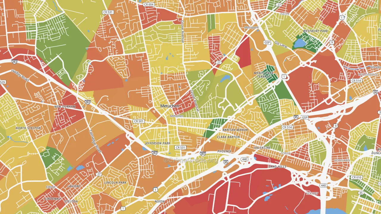 Metuchen, NJ Map of Arson Rates