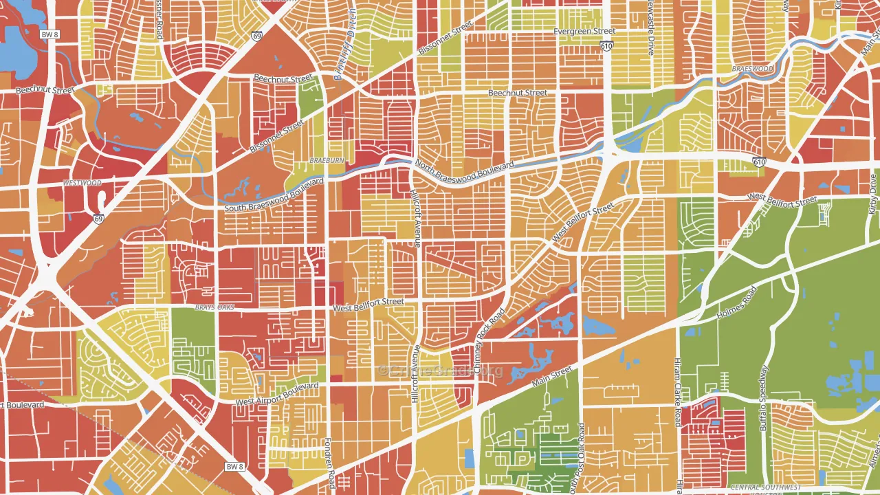 Meyerland, Houston, TX Map of Arson Rates