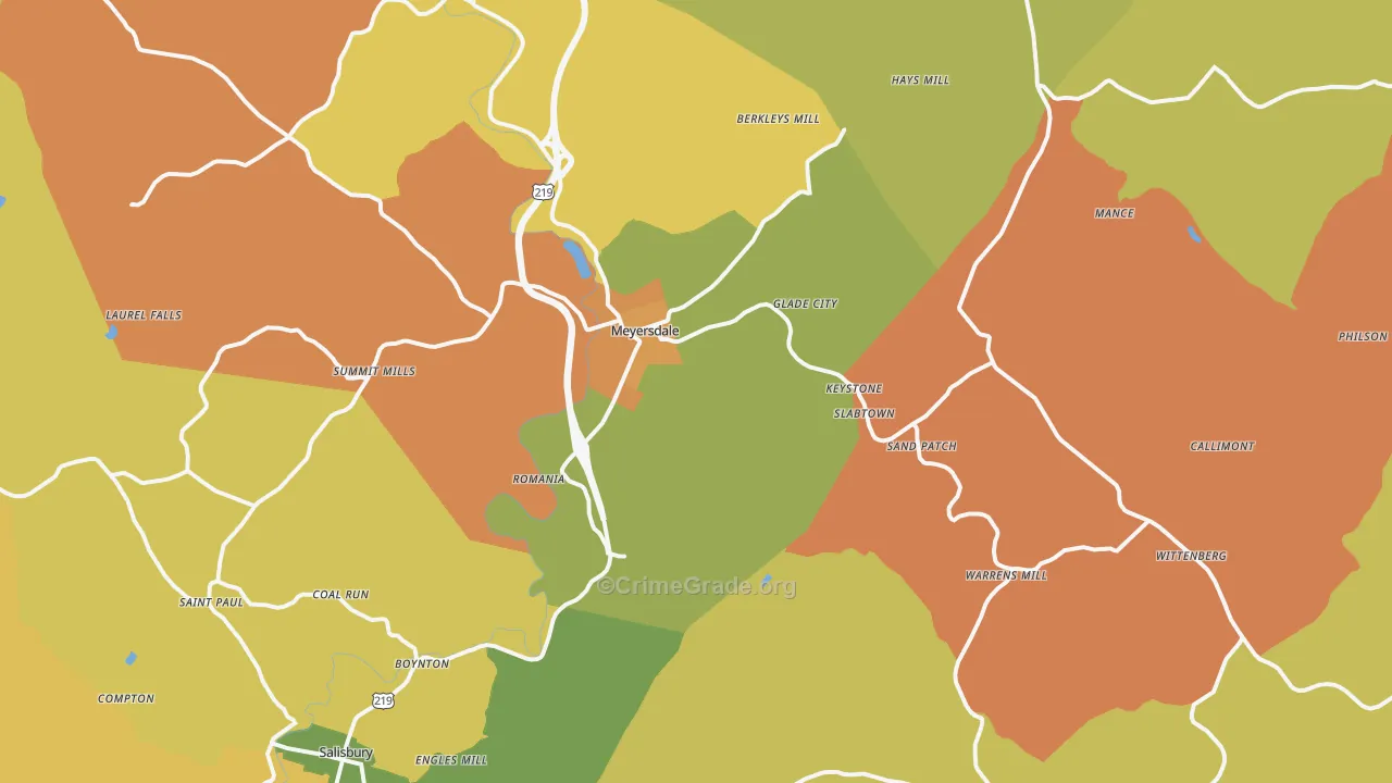 Meyersdale, PA Map of Arson Rates