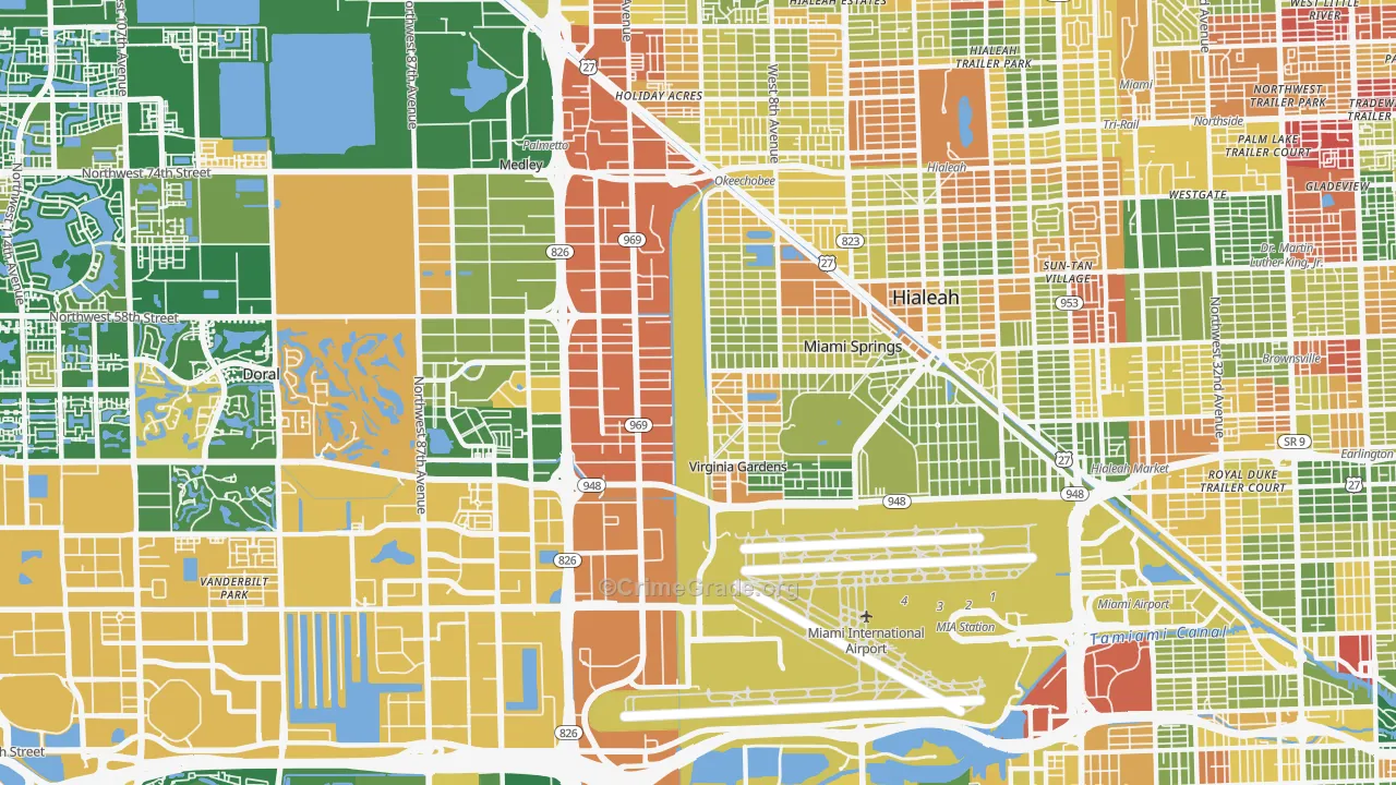Miami Springs, FL Map of Arson Rates