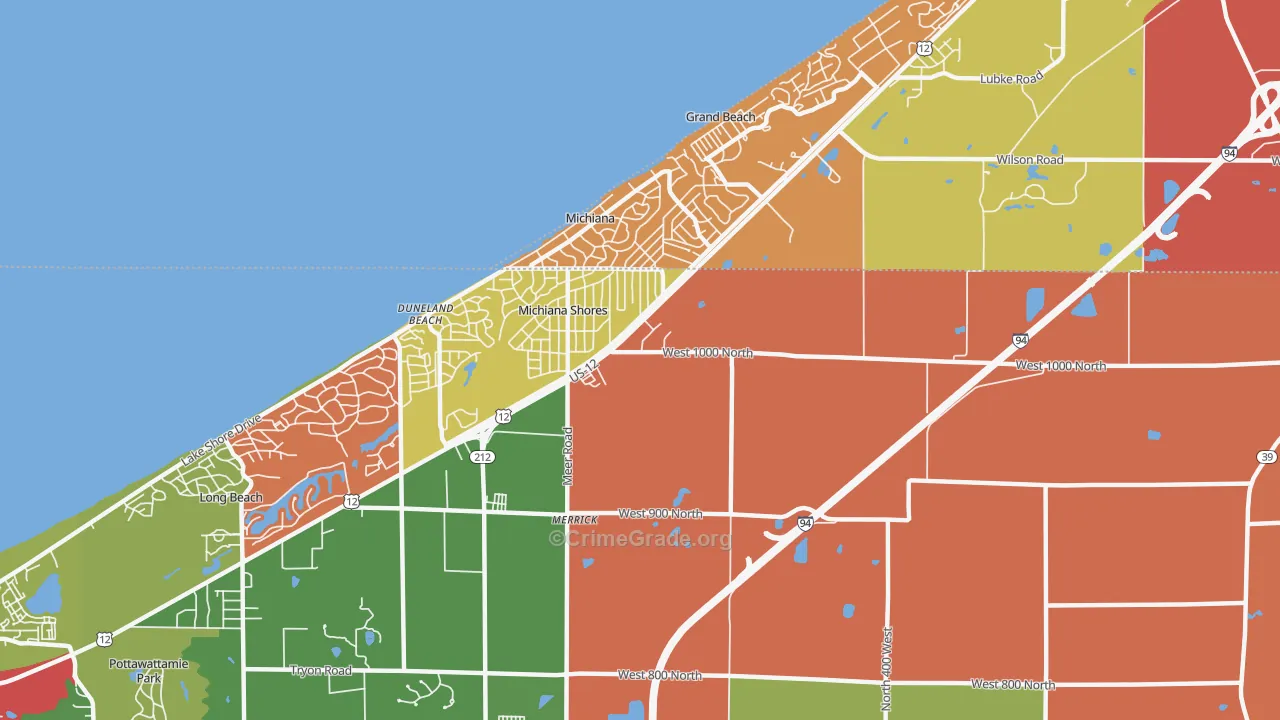 Michiana Shores, IN Map of Arson Rates